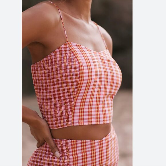 Brand New 2-Pc Set By Anthropologie Gingham Cropped Tank & Shorts - Picture 12 of 13
